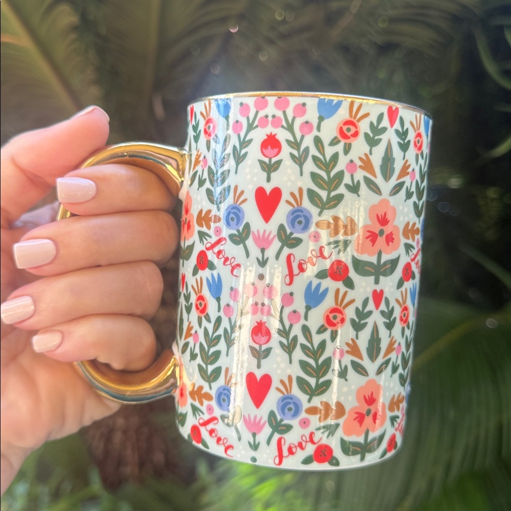 Floral Love Mug with Gold Handle